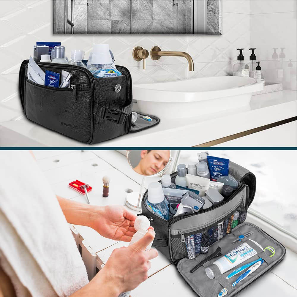 PAVILIA XL Black Toiletry Bag with grooming essentials inside
