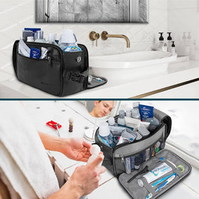 PAVILIA XL Black Toiletry Bag with grooming essentials inside