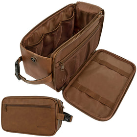 PAVILIA XL Toiletry Bag for Men in brown with double zipper