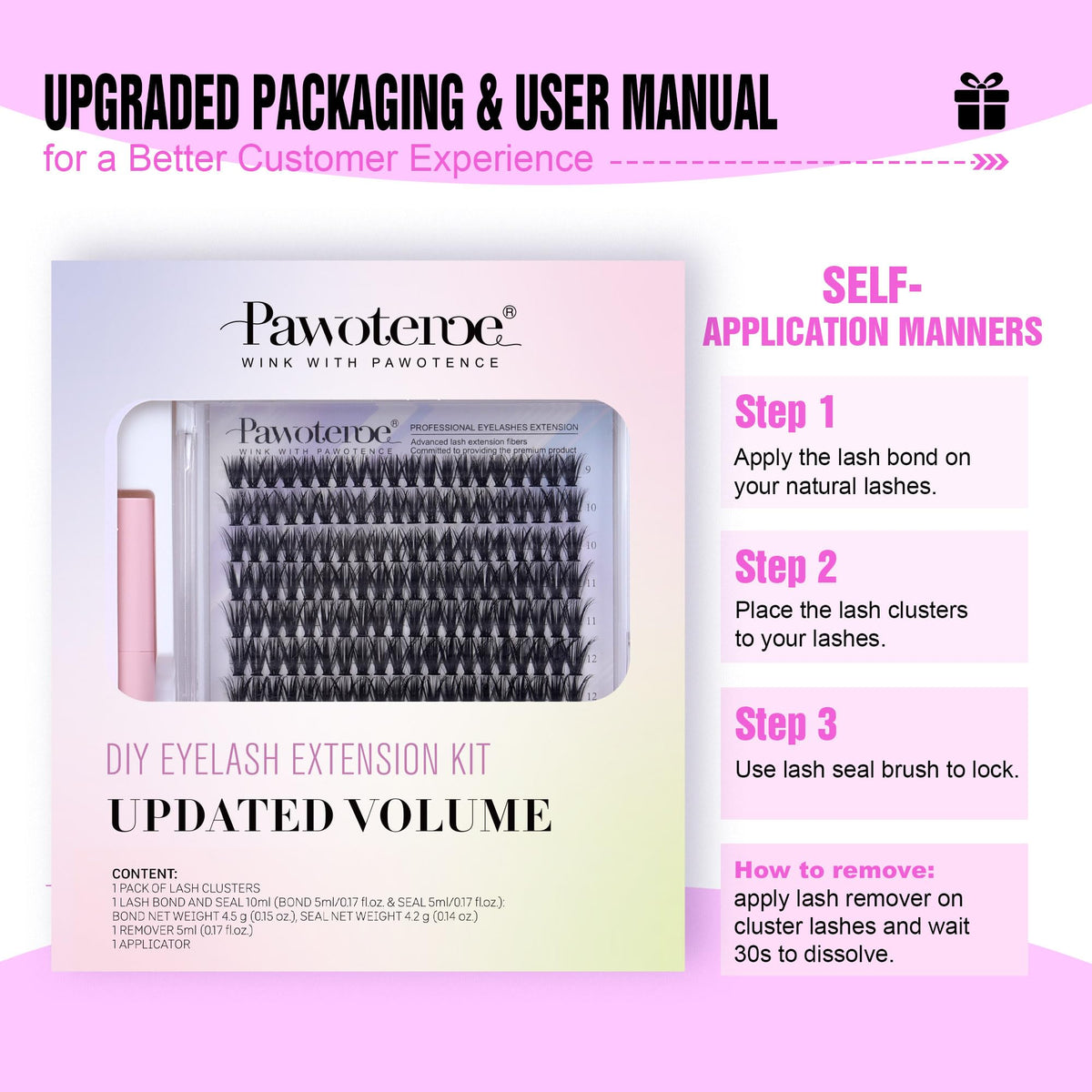 Pawotence kit in use with lashes applied on model