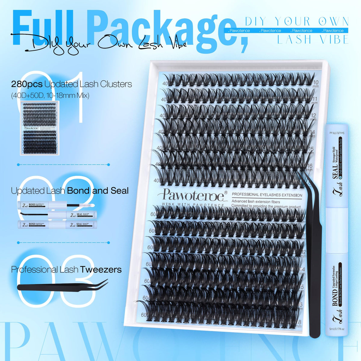Pawotence Lash Clusters 10-18mm individual lashes close-up