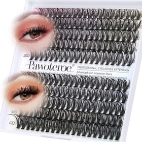 Pawotence Lash Clusters 200pcs front view with various lash lengths