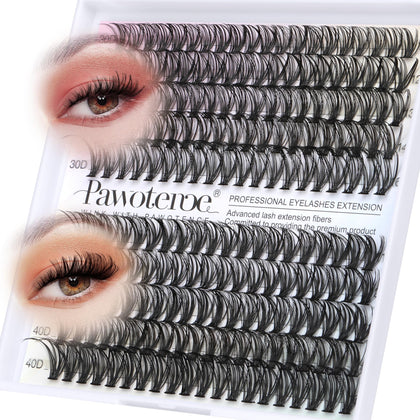 Pawotence Lash Clusters 200pcs front view with various lash lengths
