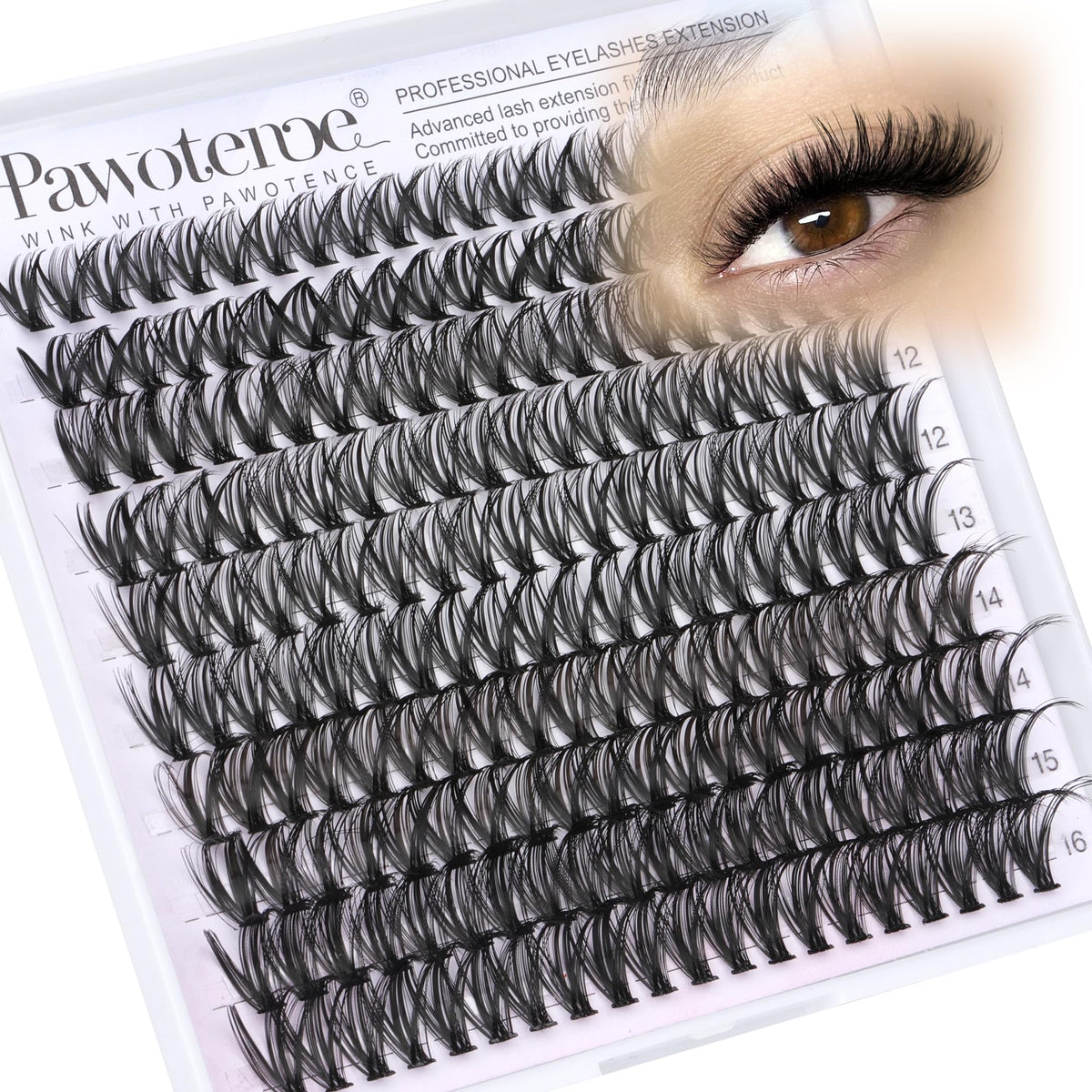 Pawotence Lash Clusters 200pcs front view with various lengths