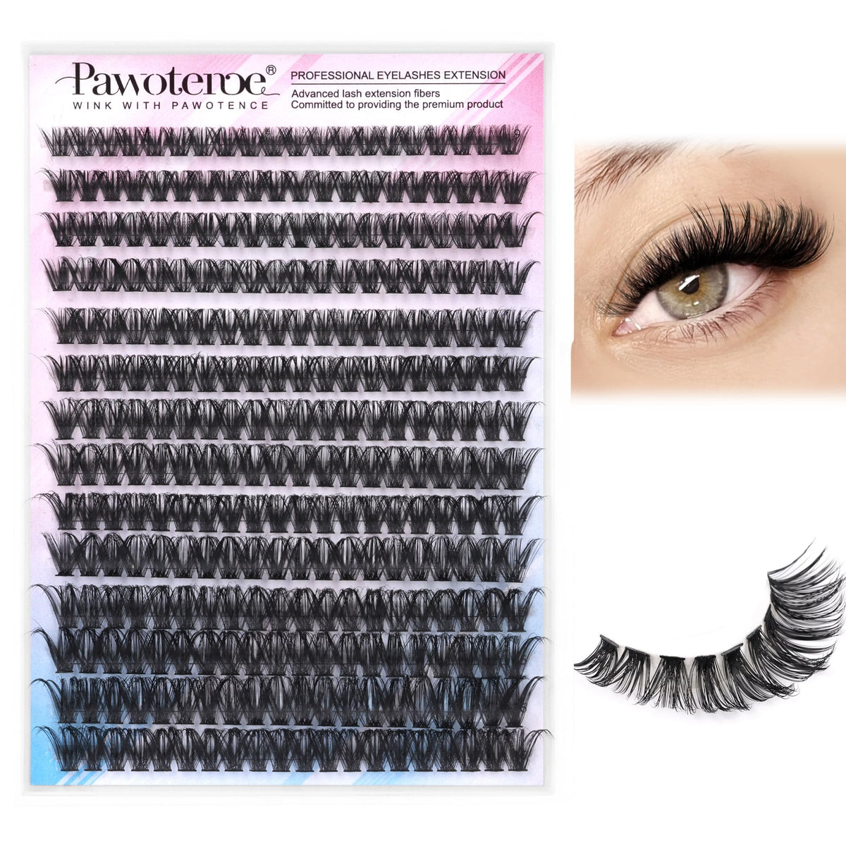 Pawotence Lash Clusters 280pcs front view with varied lengths