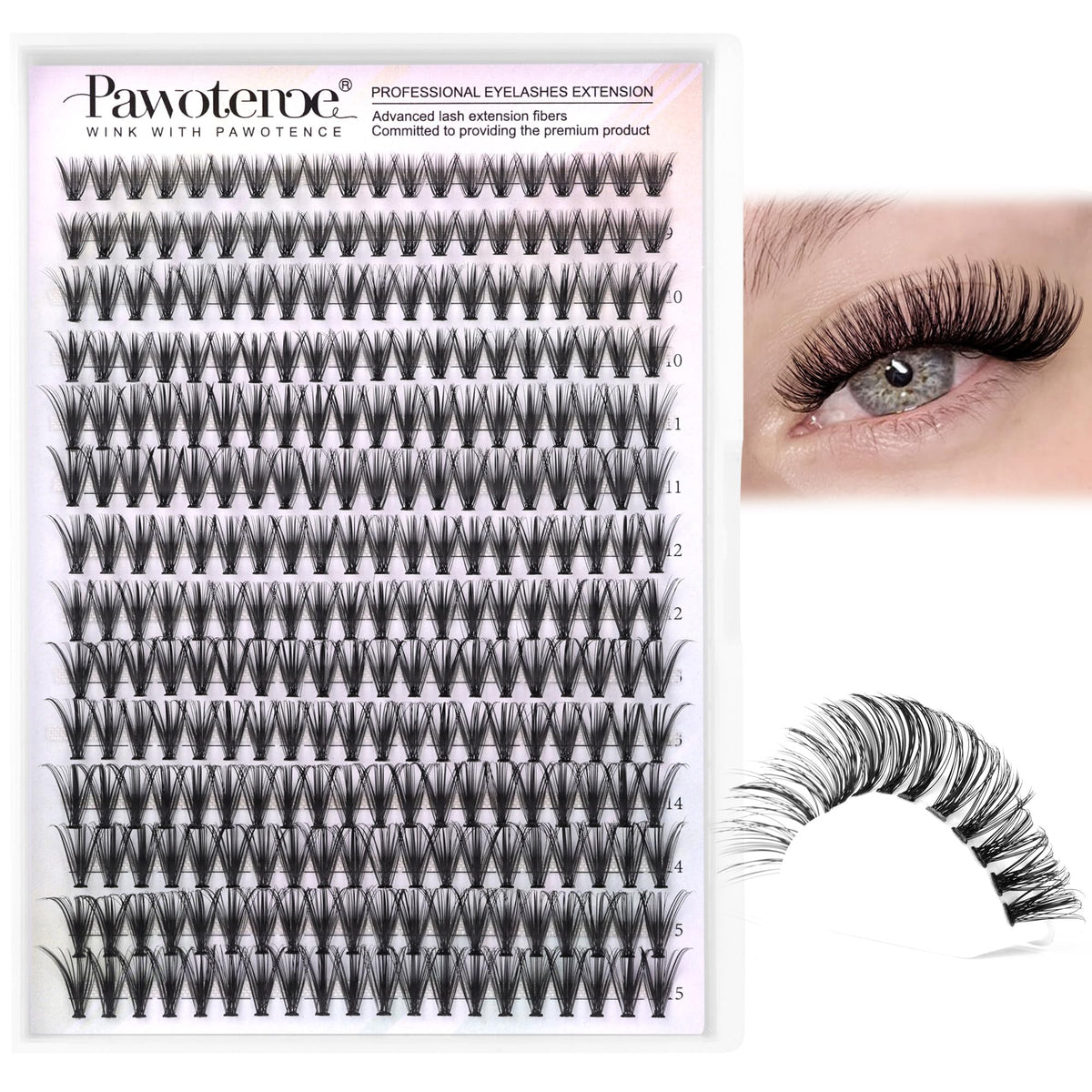 Pawotence Lash Clusters 30D 8-15mm front view