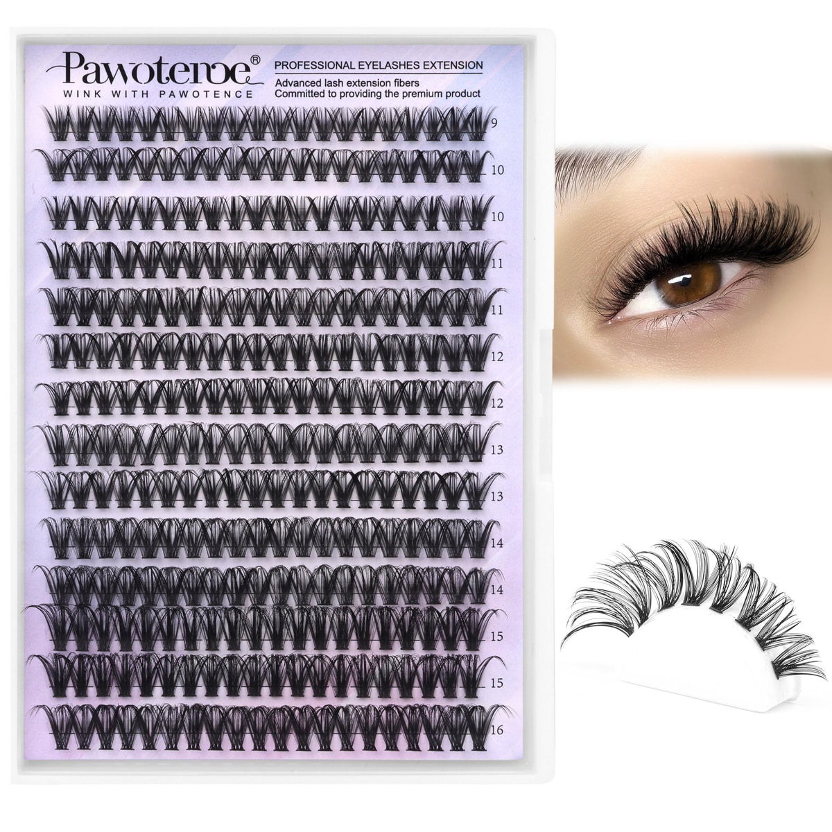 Pawotence Lash Clusters 40D front view with mixed lengths