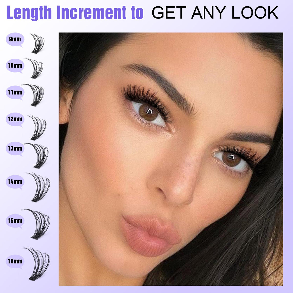 Pawotence Lash Clusters 40D lashes applied on model