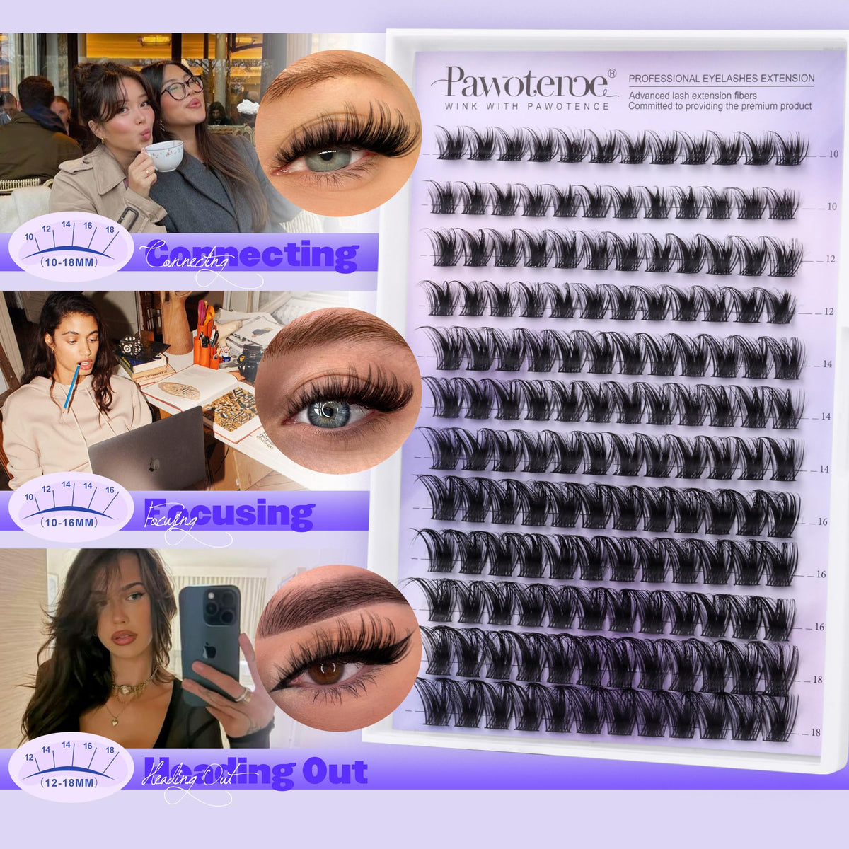 Pawotence lash clusters in use on model's eyes