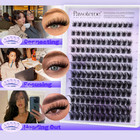 Pawotence lash clusters in use on model's eyes