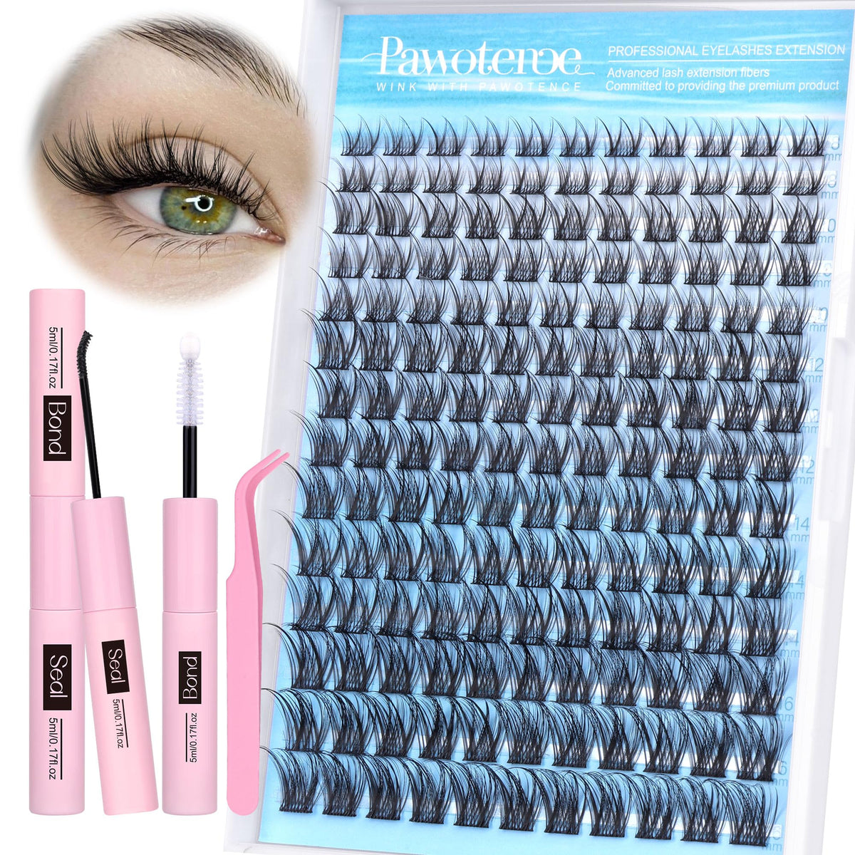 Pawotence Lash Clusters Kit 154pcs with lash bond and applicator