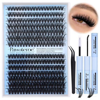 Pawotence Lash Clusters Kit 280pcs with bond and seal front view