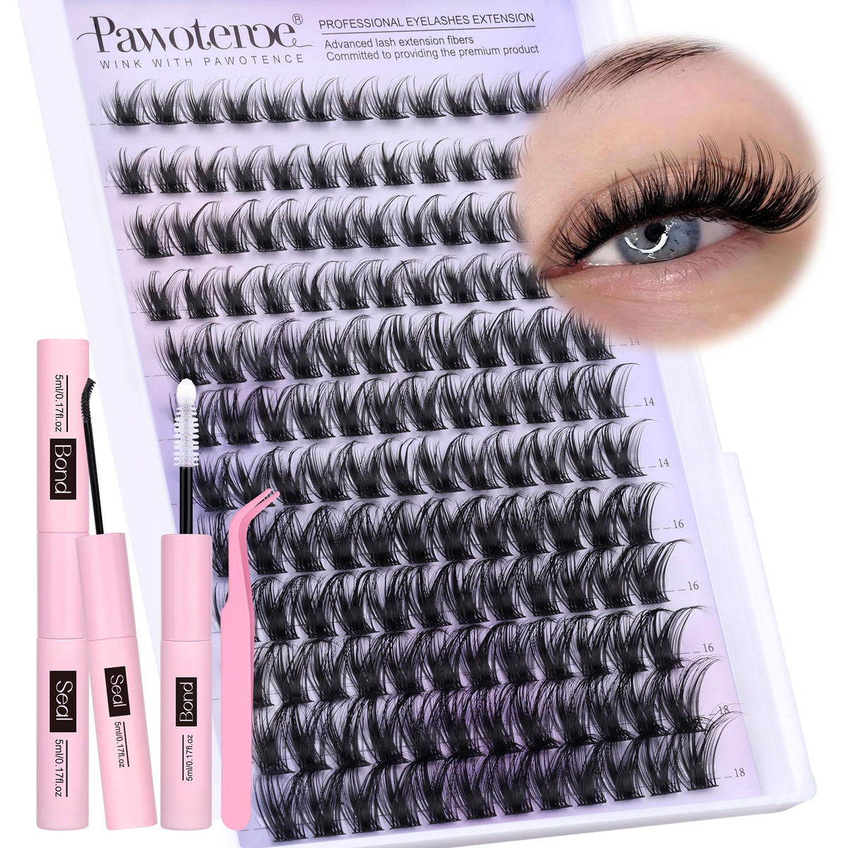 Pawotence Lash Clusters Kit with 144pcs individual lashes and applicator