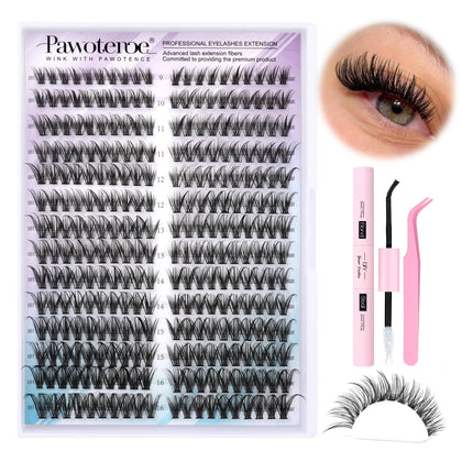 Pawotence Lash Clusters Kit with 280 Fox 40D lashes and applicator