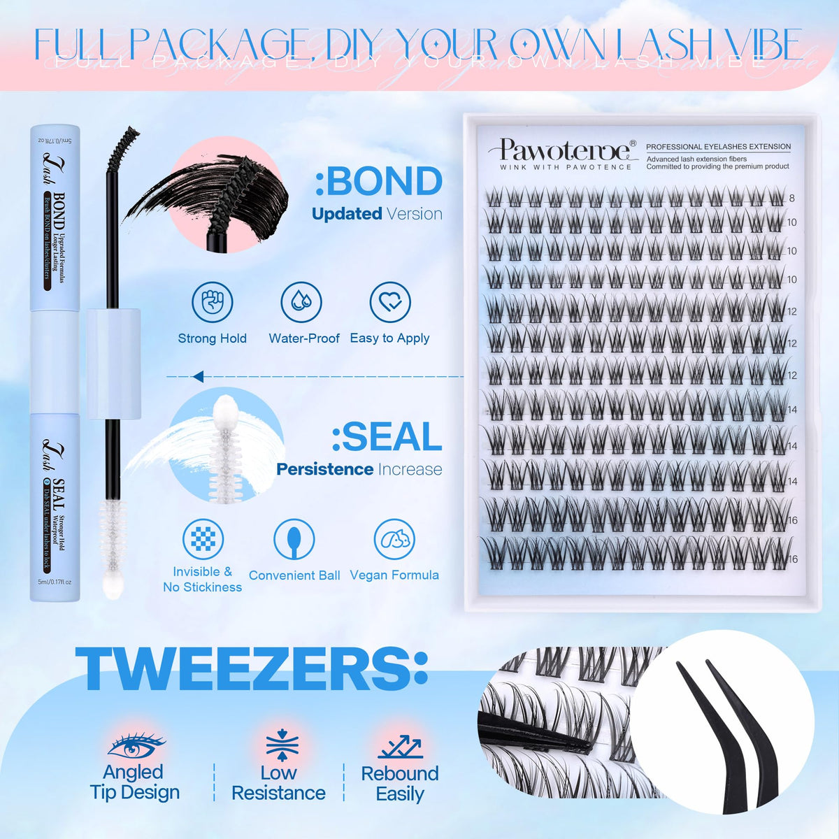 Pawotence lash clusters kit with all included components