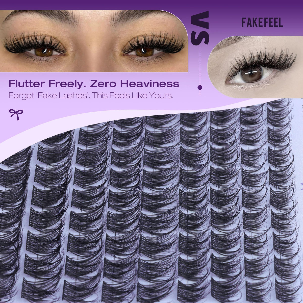 Pawotence lash clusters showing ultra-thin band