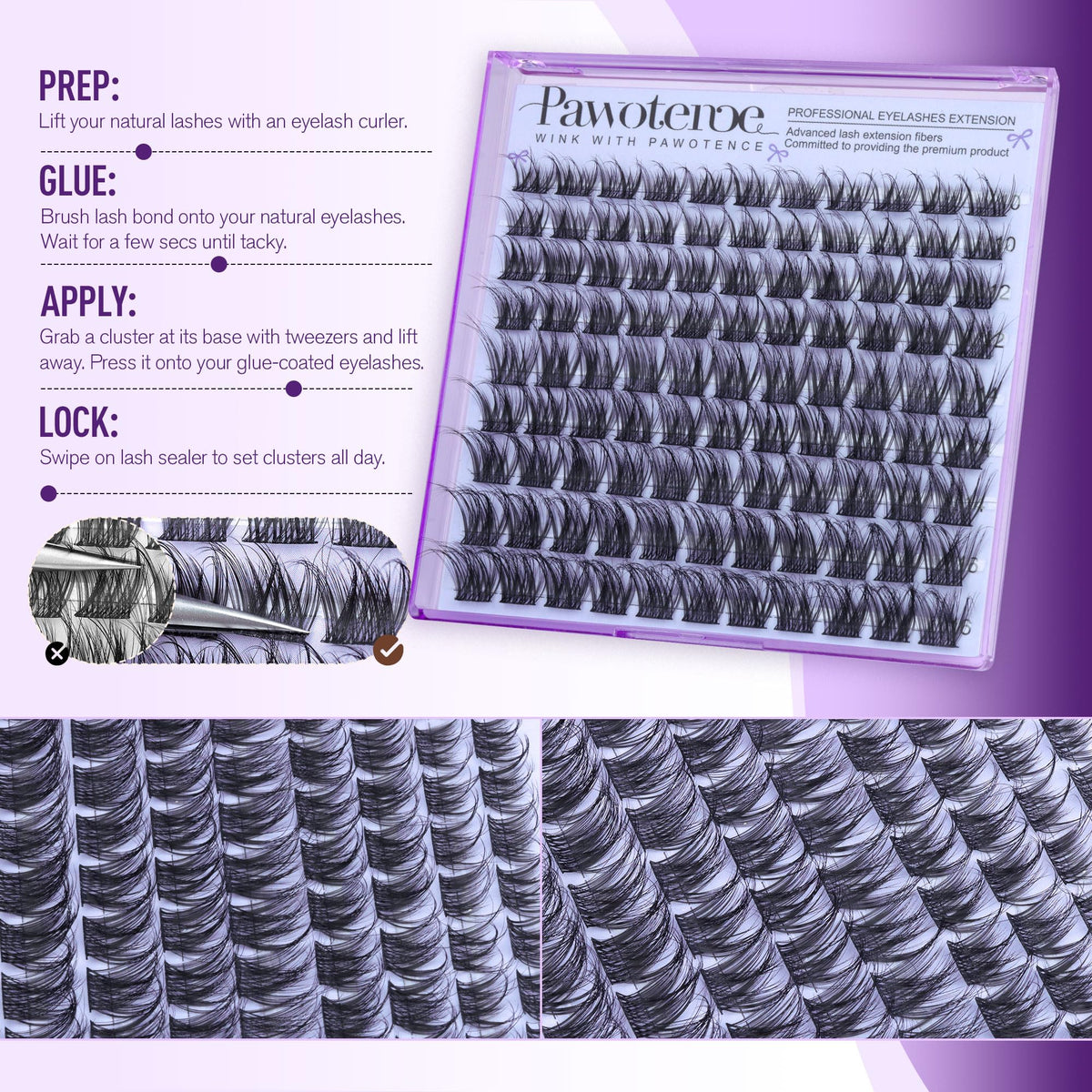 Pawotence lash clusters with application tools