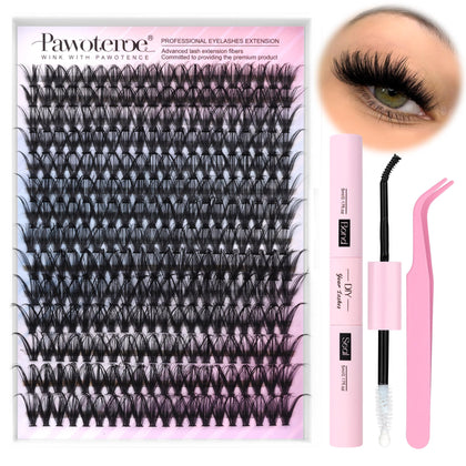 Pawotence Lash Extension Kit 280pcs with individual lash clusters