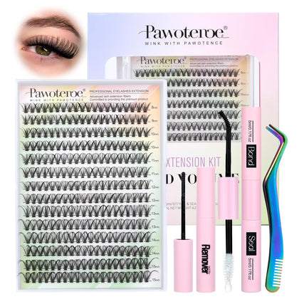 Pawotence Lash Extension Kit 280pcs with individual lash clusters