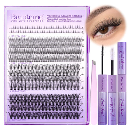 Pawotence Lash Extension Kit front view with cluster lashes