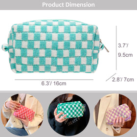 PAZIMIIK Checkered Makeup Bag Arctic Blue checkered pattern detail