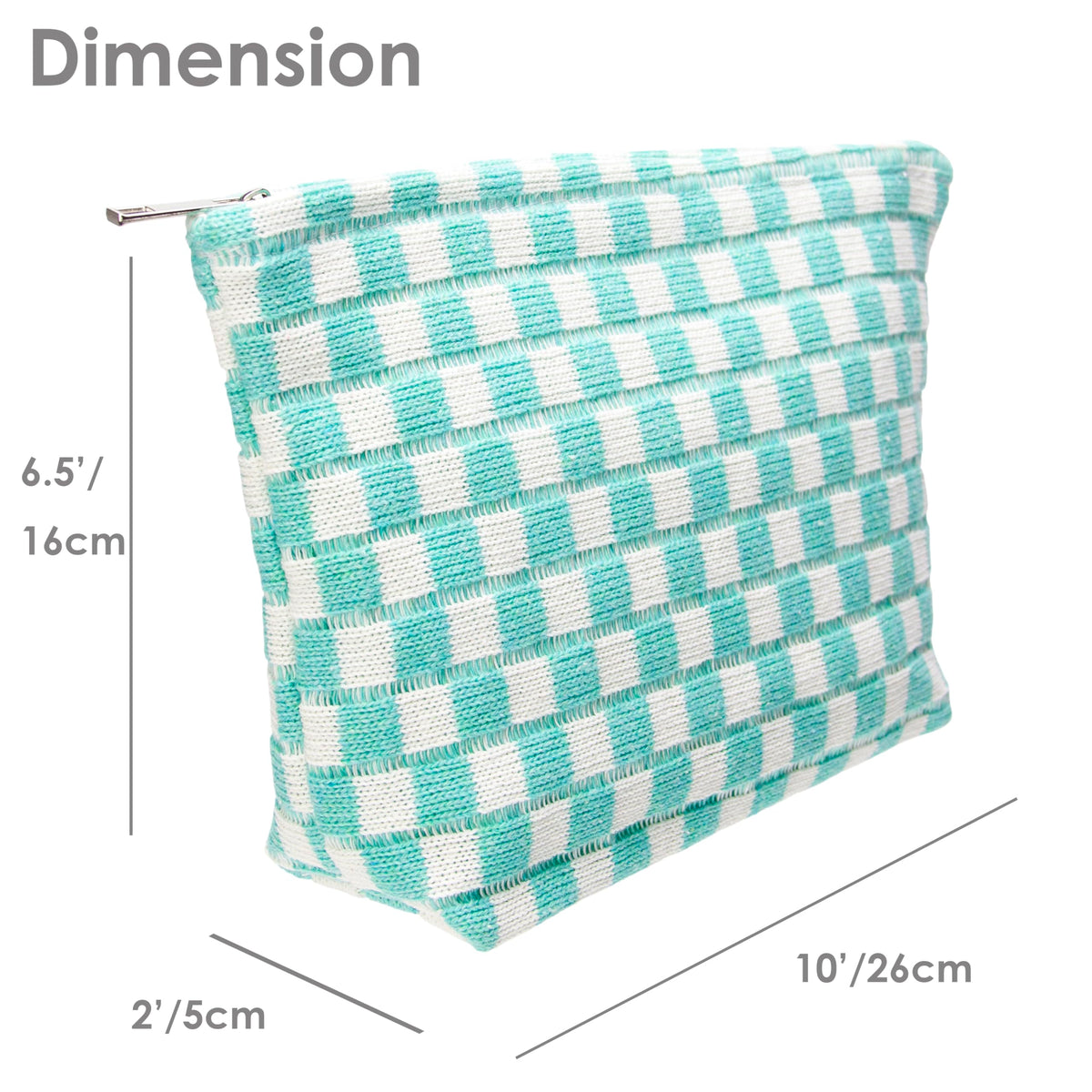 PAZIMIIK Checkered Makeup Bag Arctic Blue zipper detail