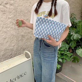 PAZIMIIK Checkered Makeup Bag blue lifestyle scene