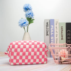 PAZIMIIK Checkered Makeup Bag close-up of soft knit fabric