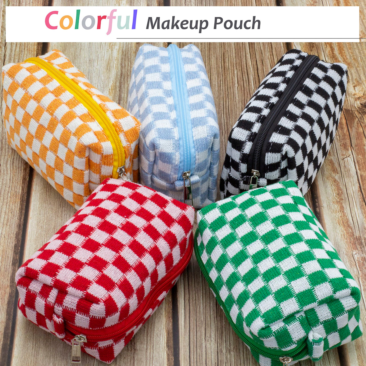 PAZIMIIK Checkered Makeup Bag displayed with beauty tools