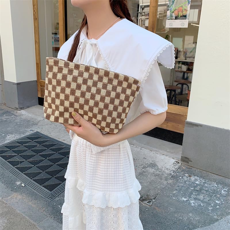 PAZIMIIK Checkered Makeup Bag displayed with cosmetics