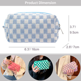 PAZIMIIK Checkered Makeup Bag flat bottom design