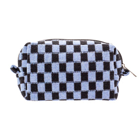 PAZIMIIK Checkered Makeup Bag front view in blue and black