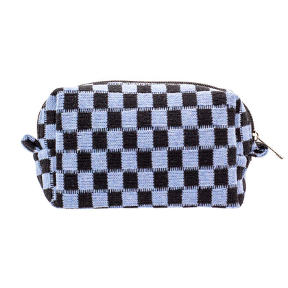 PAZIMIIK Checkered Makeup Bag front view in blue and black