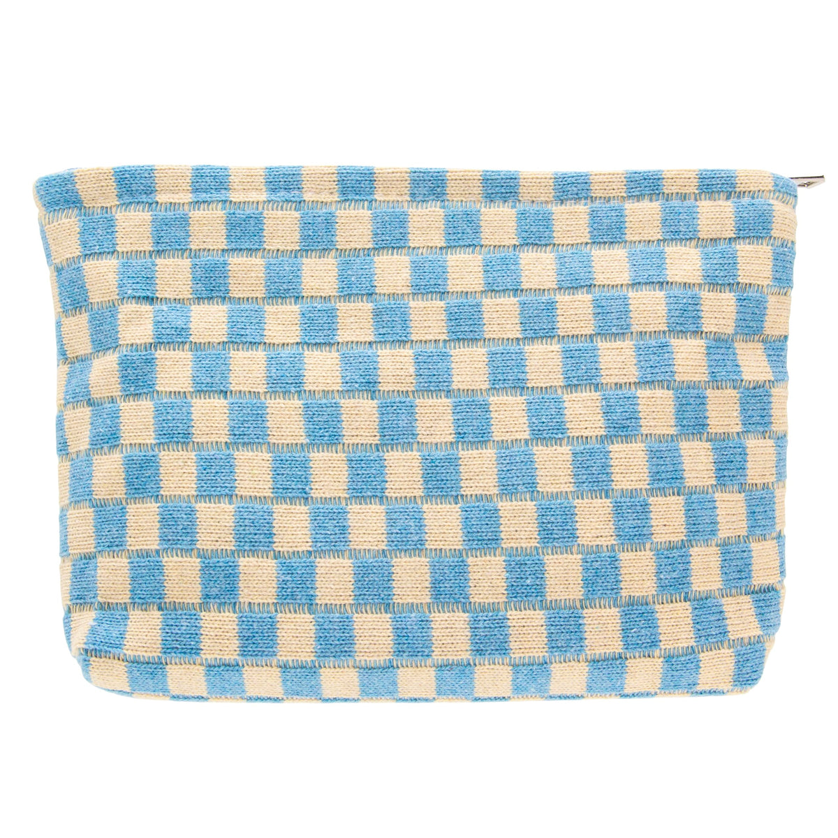 PAZIMIIK Checkered Makeup Bag front view in blue beige