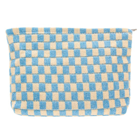 PAZIMIIK Checkered Makeup Bag front view in blue beige