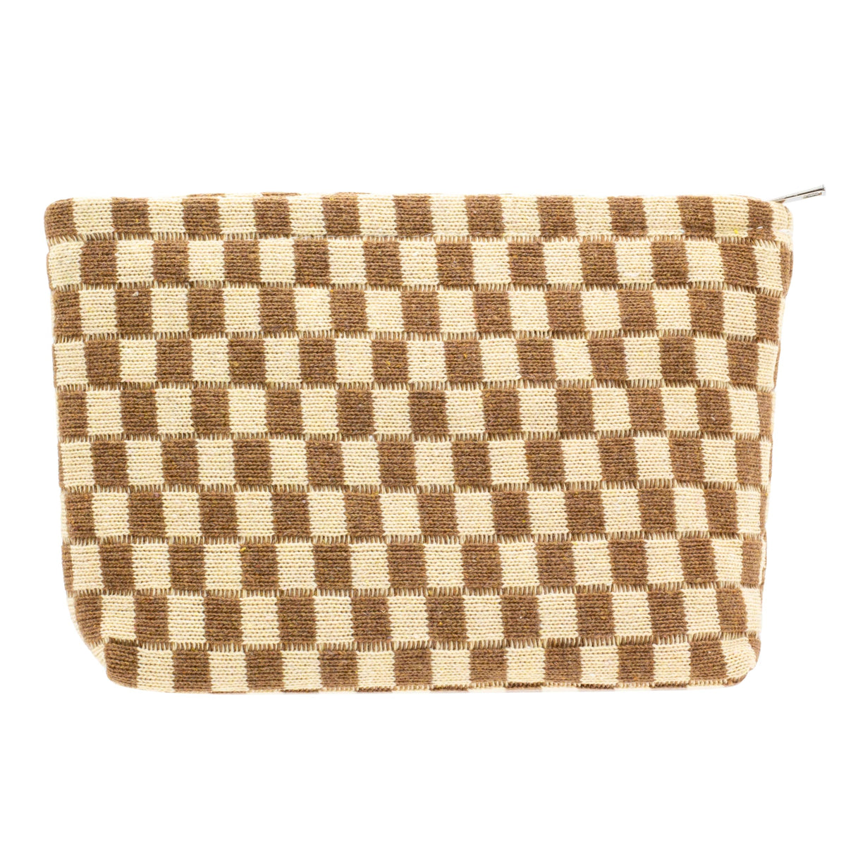 PAZIMIIK Checkered Makeup Bag front view in coffee colour