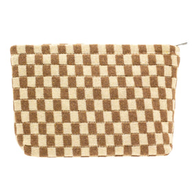 PAZIMIIK Checkered Makeup Bag front view in coffee colour