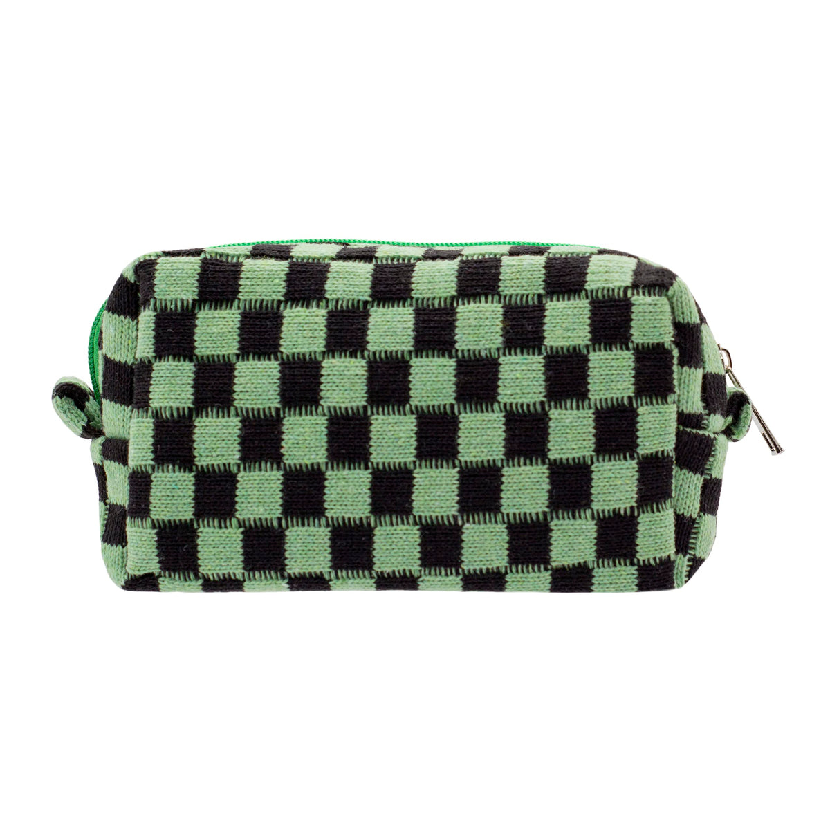 PAZIMIIK Checkered Makeup Bag front view in green and black