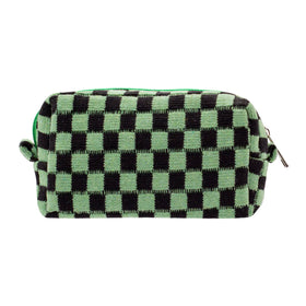 PAZIMIIK Checkered Makeup Bag front view in green and black