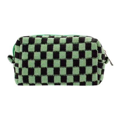 PAZIMIIK Checkered Makeup Bag front view in green and black