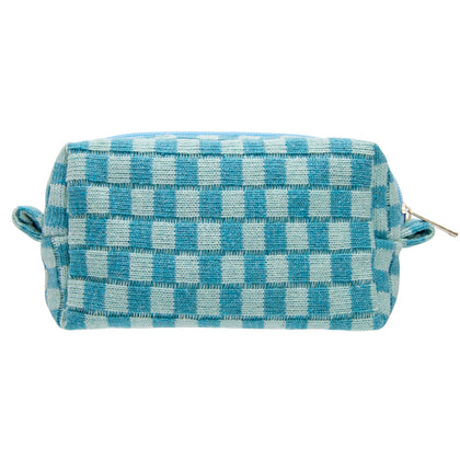 PAZIMIIK Checkered Makeup Bag front view in Lake Blue