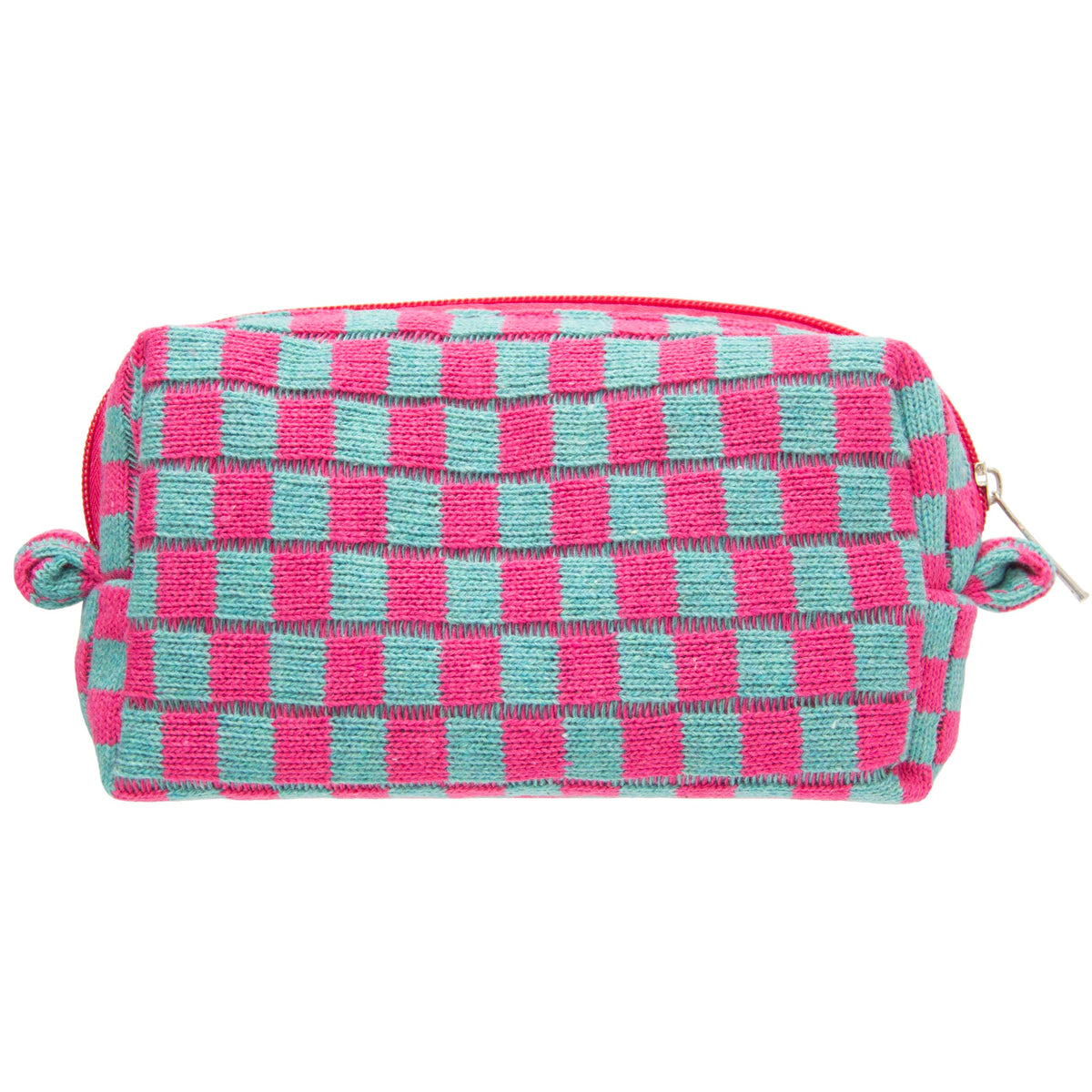 PAZIMIIK Checkered Makeup Bag front view in magenta green