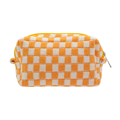 PAZIMIIK Checkered Makeup Bag front view in orange