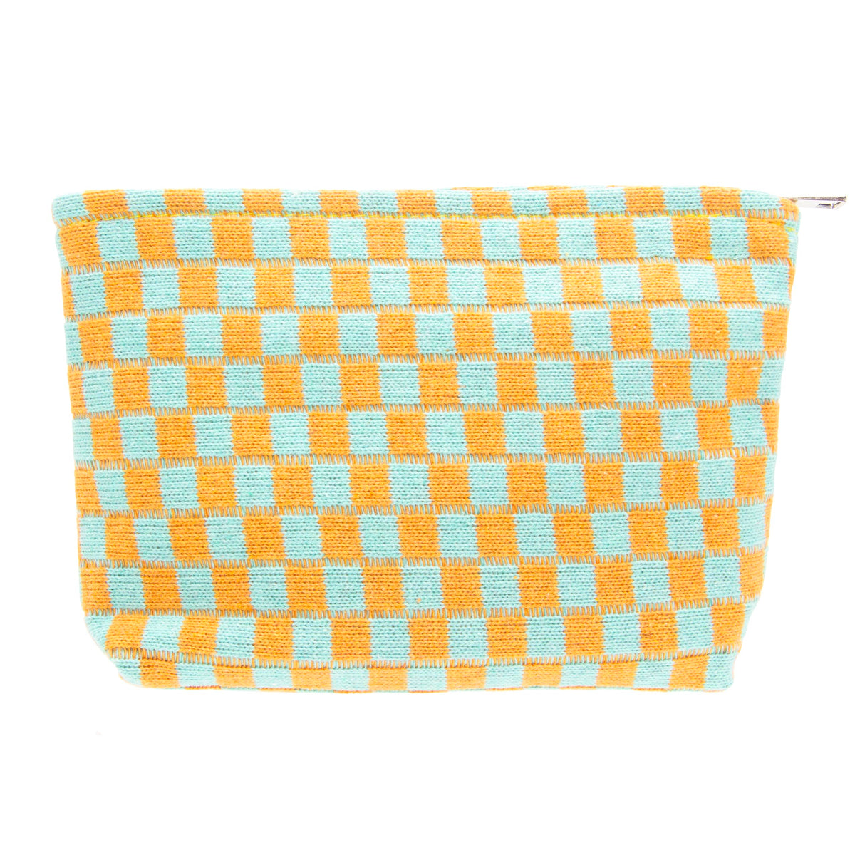 PAZIMIIK Checkered Makeup Bag front view in orange and green