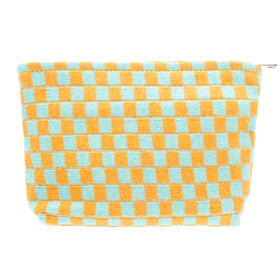 PAZIMIIK Checkered Makeup Bag front view in orange and green