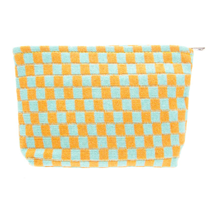PAZIMIIK Checkered Makeup Bag front view in orange and green