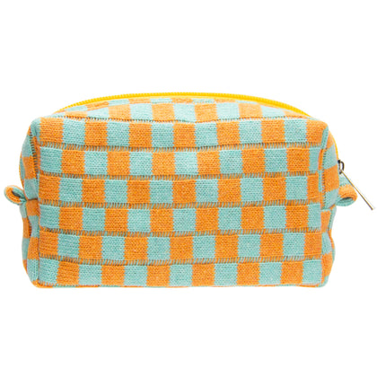PAZIMIIK Checkered Makeup Bag front view in orange and green