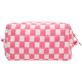 PAZIMIIK Checkered Makeup Bag front view in pink