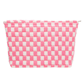 PAZIMIIK Checkered Makeup Bag front view in pink
