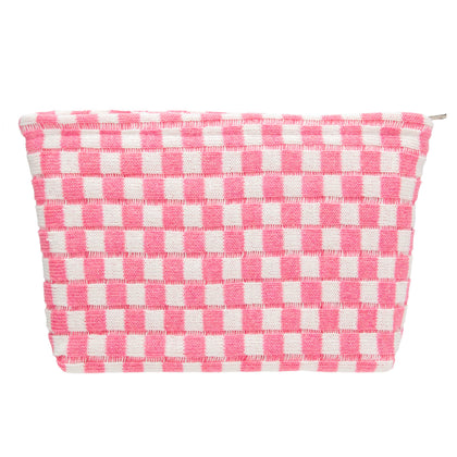 PAZIMIIK Checkered Makeup Bag front view in pink